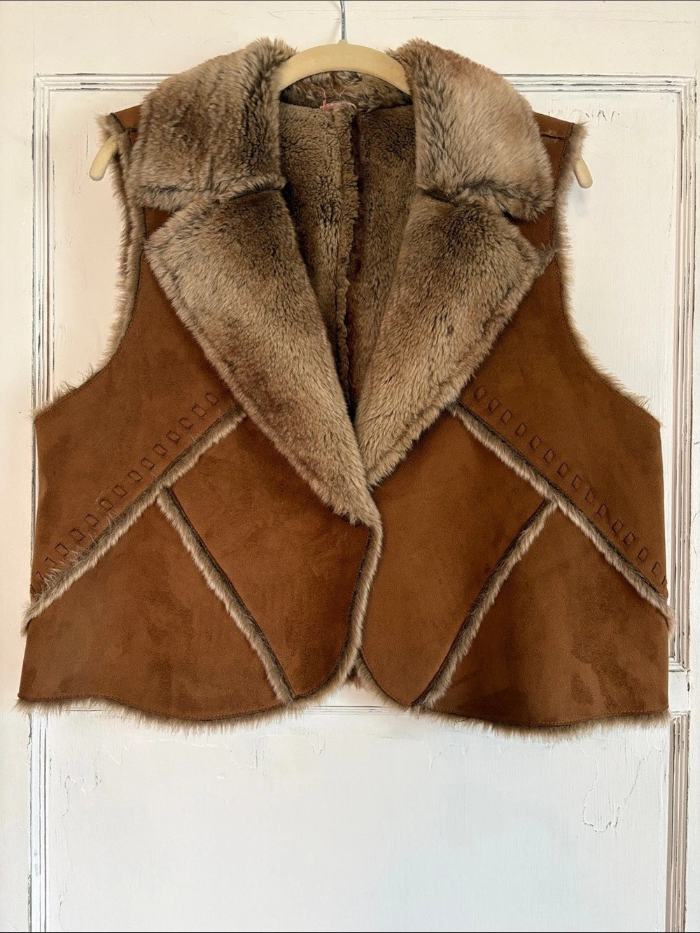 Retro Faux Fur Suede Vest XL